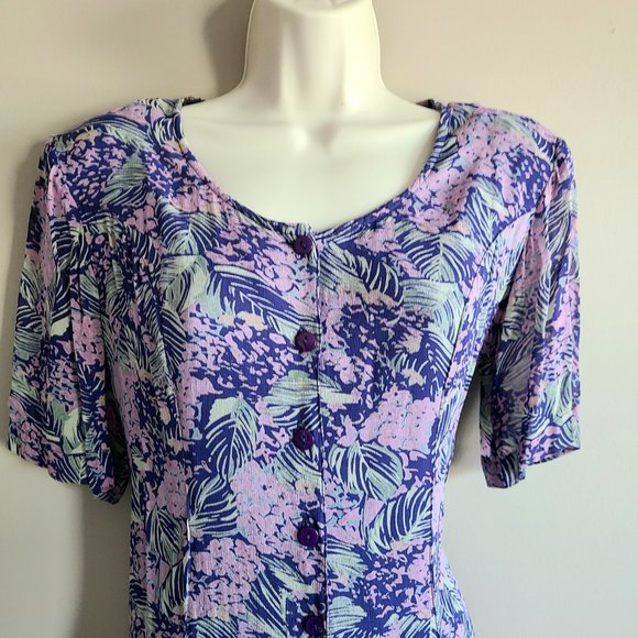 Primavera vintage purple and light green floral summer dress. - Picture 4 of 15